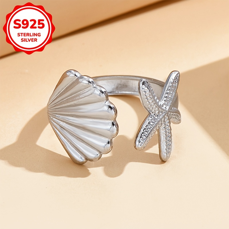 Marine Creatures Women's Ring with Shells & Starfish, 925 Silvery 2g